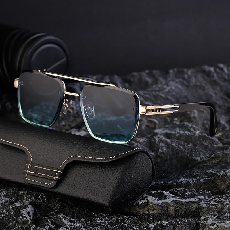 Aviation Luxury Alloy Double Bridge Rimless Glasses UV400 Protection Sunglasses for Men Male