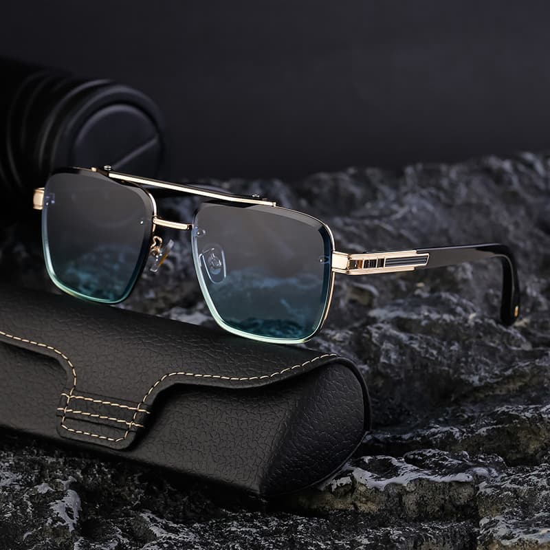 Aviation Luxury Alloy Double Bridge Rimless Glasses UV400 Protection Sunglasses for Men Male — image 2