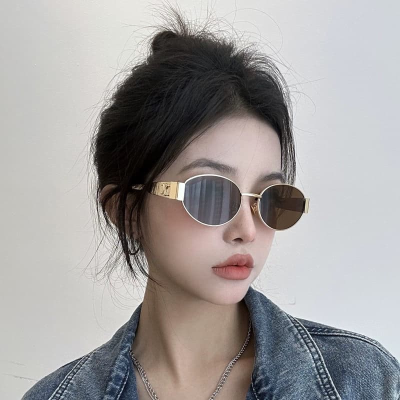 Fashionable Trendy High-quality Metallic Texture Sunglasses with Elliptical Lenses — image 3